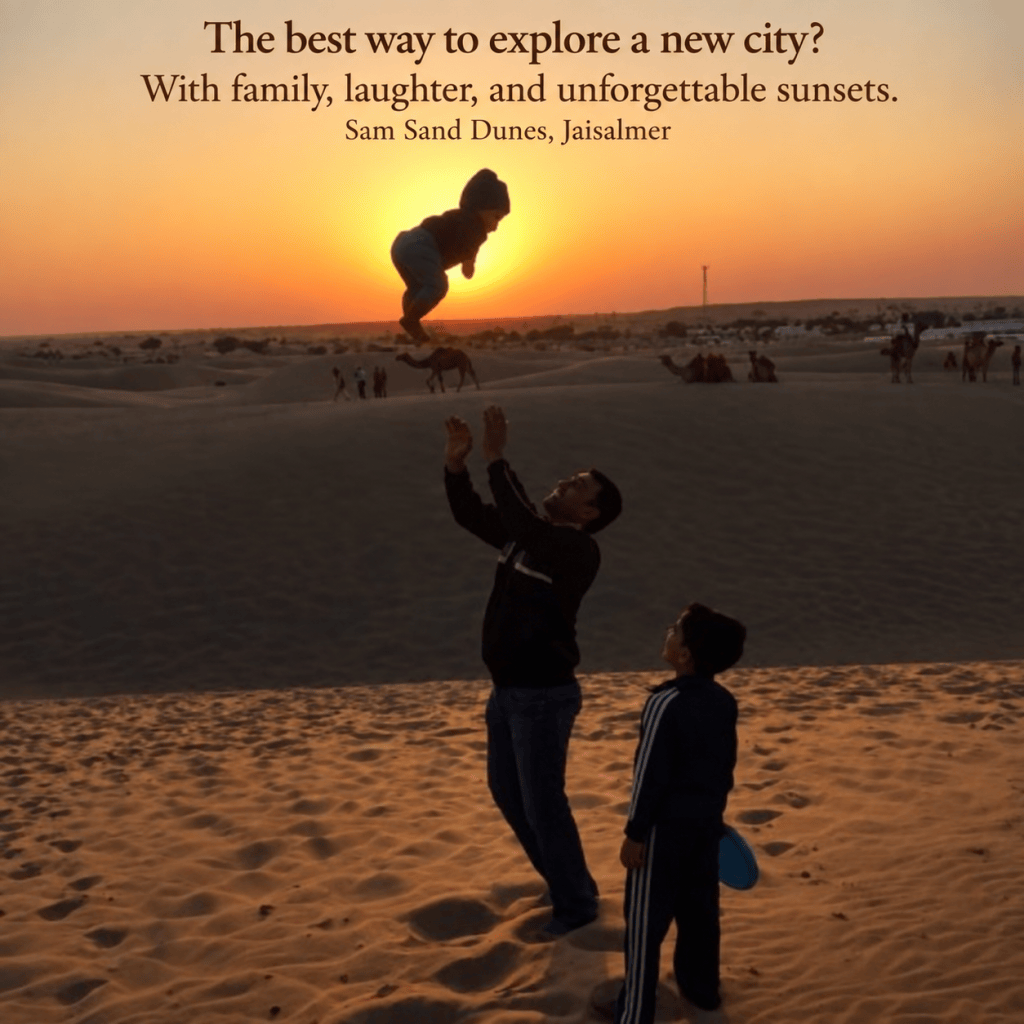 The best way to explore a new city is to slow down, feel its soul, and share the experience with family. Watching the sunset over Jaisalmer’s Sam Sand Dunes, with my kids by my side, turned a beautiful view into a precious memory. ✨🌅❤️